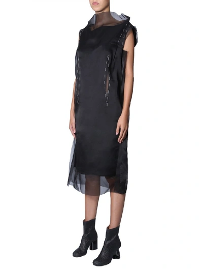 Shop Maison Margiela Contrasting Stitch Detail Sheer Layered Dress In Black