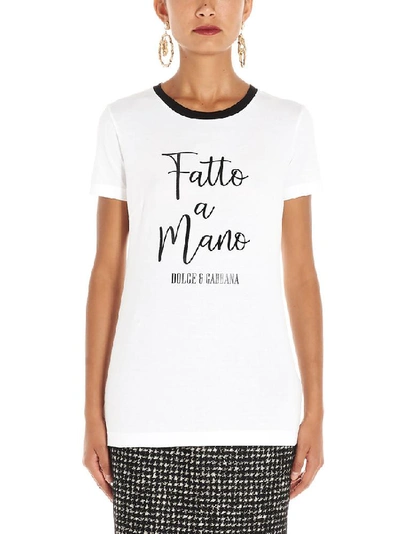 Shop Dolce & Gabbana Fatto A Mano Logo Print Crewneck T In White