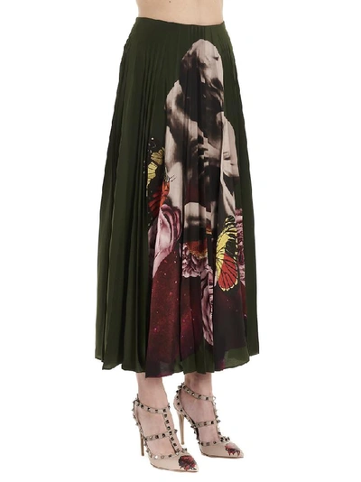 Shop Valentino X Undercover Graphic Printed Pleated Skirt In Green