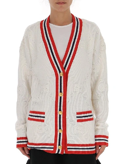 Shop Gucci Knit Elongated Cardigan In Ivory/red