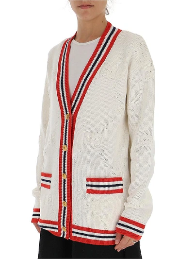 Shop Gucci Knit Elongated Cardigan In Ivory/red