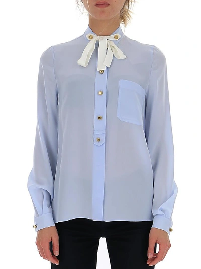 Shop Miu Miu Button Embellished Pussybow Blouse In Multi