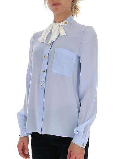 Shop Miu Miu Button Embellished Pussybow Blouse In Multi
