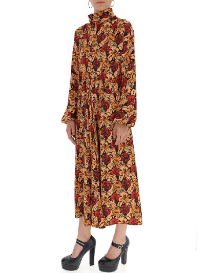 Shop Prada Floral Print Cinched Waist Dress In Multi