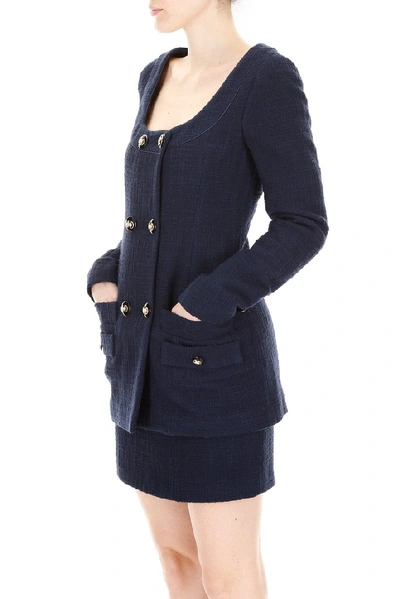 Shop Alessandra Rich Tweed Tailored Jacket In Navy