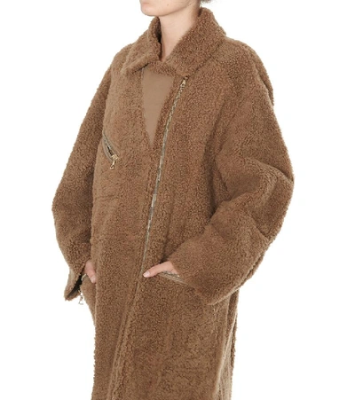 Shop Yves Salomon Curly Merinillo Shearling Zipped Coat In Brown