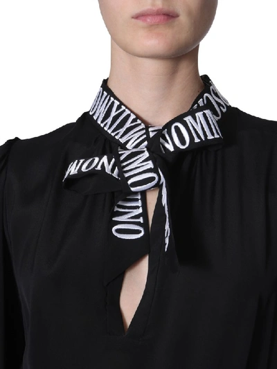 Shop Moschino Pussy Bow Logo Detail Flared Dress In Black
