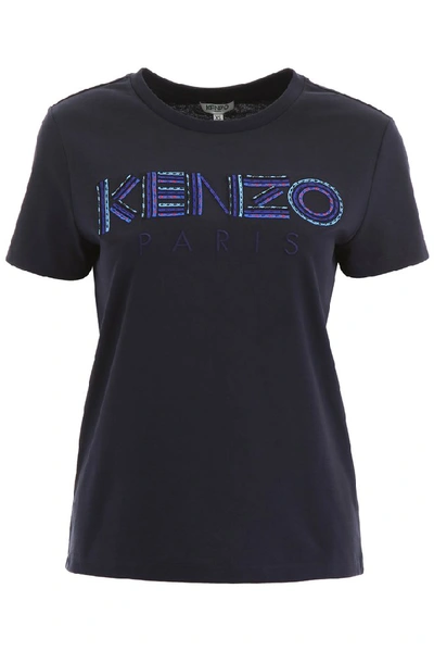 Shop Kenzo Logo Embroidered T In Navy