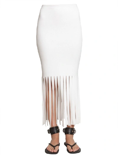 Shop Alexander Wang Fringed Hem Fitted Skirt In White