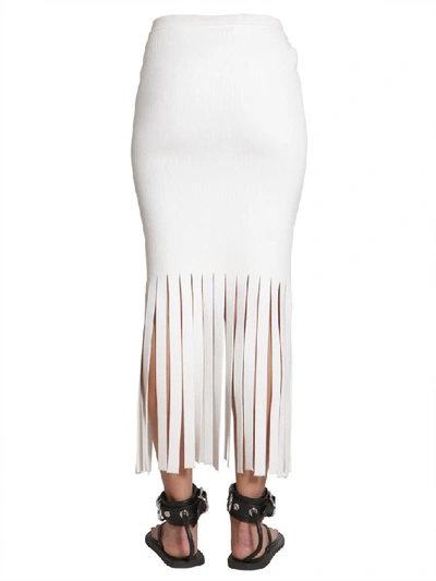 Shop Alexander Wang Fringed Hem Fitted Skirt In White