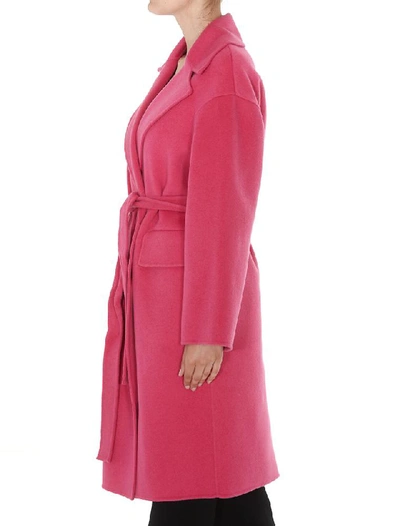 Shop Kenzo Double Breasted Belted Coat In Pink