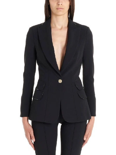 Shop Elisabetta Franchi Logo Trim Tailored Blazer In Black