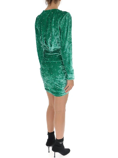 Shop Attico Embellished Rouched Mini Dress In Green