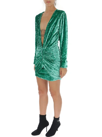 Shop Attico Embellished Rouched Mini Dress In Green
