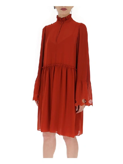Shop See By Chloé Embroidered Cut Out Detail Dress In Red