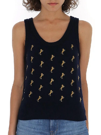 Shop Chloé Horse Embroidered Vest In Blue