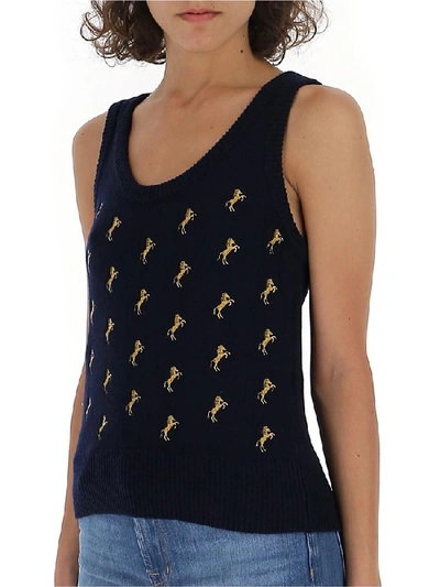 Shop Chloé Horse Embroidered Vest In Blue