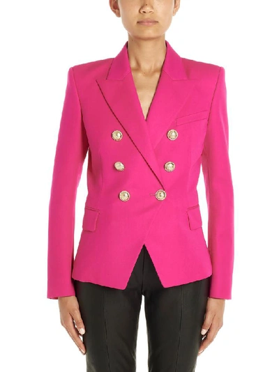 Shop Balmain Double Breasted Blazer In Pink