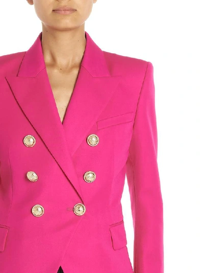 Shop Balmain Double Breasted Blazer In Pink