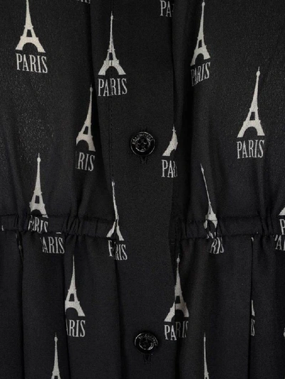 Shop Balenciaga Pleated Eiffel Tower Print Dress In Black