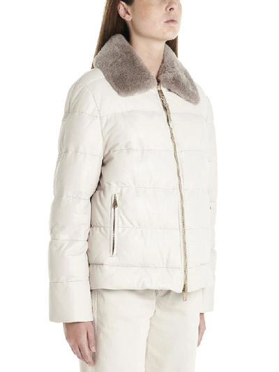 Shop Brunello Cucinelli Fur Trim Down Jacket In Beige