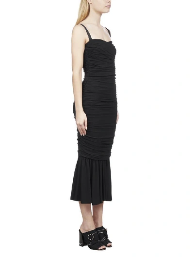 Shop Dolce & Gabbana Ruched Fluted Hem Midi Dress In Black