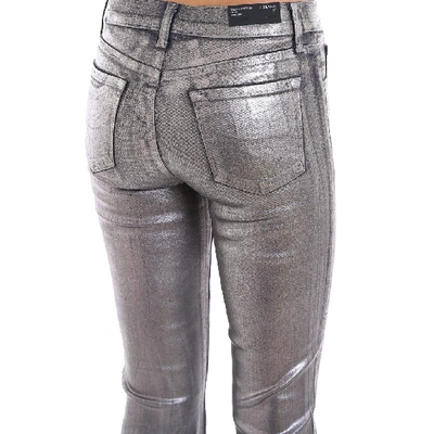 Shop J Brand Cropped Metallic Pants In Silver
