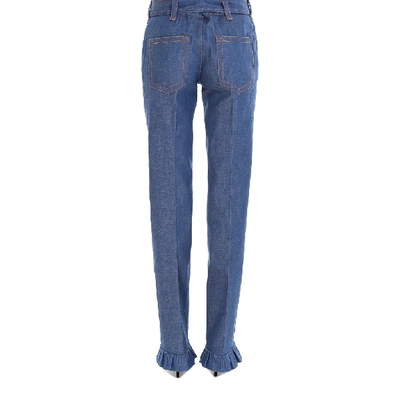 Shop Prada Belted Logo Jeans In Blue