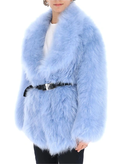 Shop Prada Belted Fur Jacket In Mare