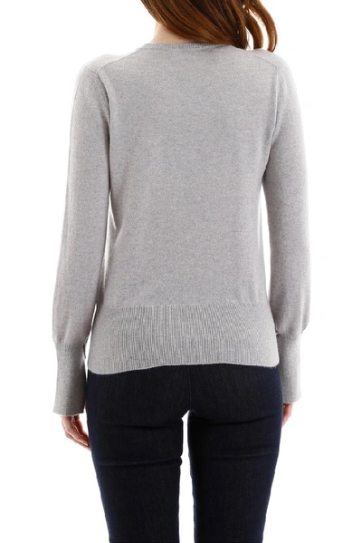 Shop Ferragamo Salvatore  Embroidered Logo Pullover Knit In Grey