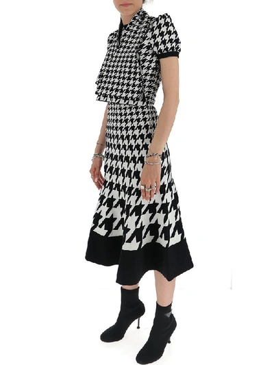 Shop Alexander Mcqueen Houndstooth Flared Midi Dress In Ivory/black