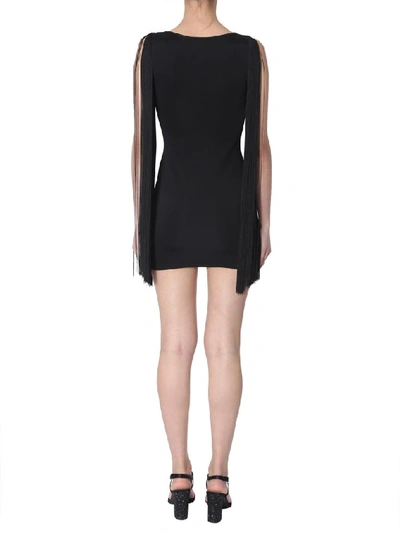 Shop Moschino Fringe Sleeved Mini Dress In Black