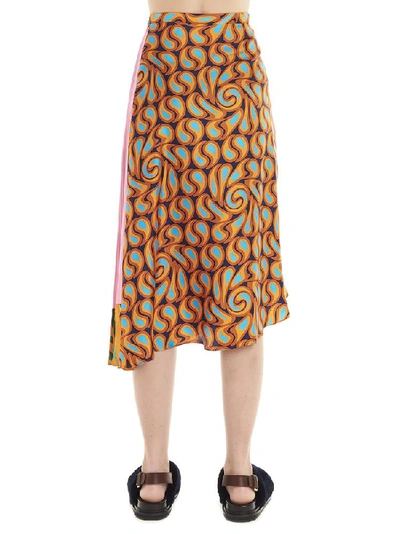 Shop Marni Asymmetric Printed Pleated Skirt In Multi