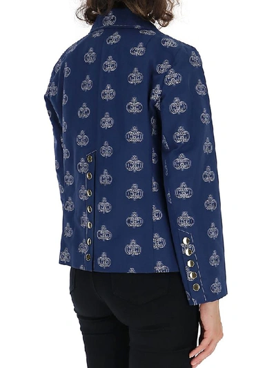 Shop Chloé Buttoned Logo Print Jacket In Blue