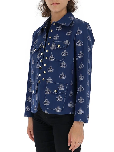 Shop Chloé Buttoned Logo Print Jacket In Blue