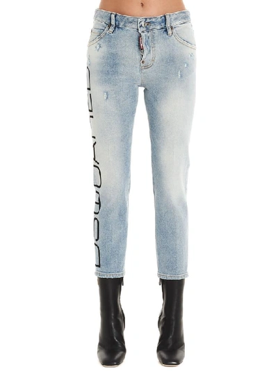Shop Dsquared2 Cool Girl Logo Print Cropped Jeans In Blue