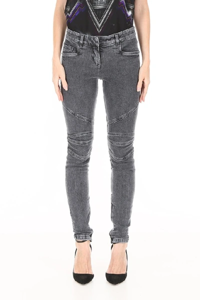 Shop Balmain Stitch Detail Skinny Fit Jeans In Grey