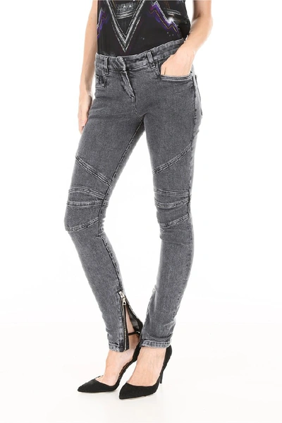 Shop Balmain Stitch Detail Skinny Fit Jeans In Grey