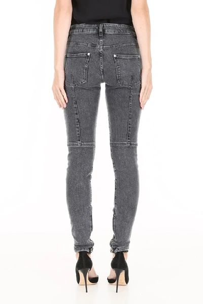 Shop Balmain Stitch Detail Skinny Fit Jeans In Grey