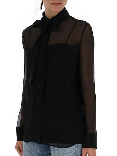 Shop Prada Sheer Bow Collar Blouse In Black