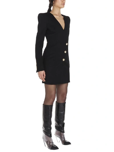 Shop Balmain Buttoned Long Sleeve Mini Dress In Black