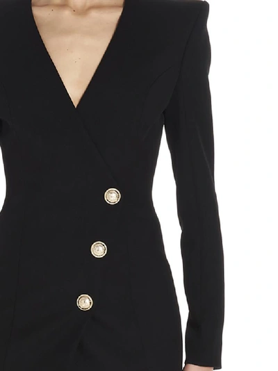 Shop Balmain Buttoned Long Sleeve Mini Dress In Black