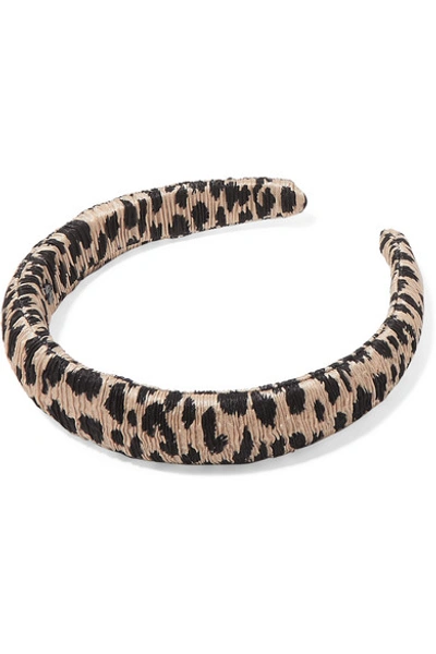 Shop Loeffler Randall Marina Leopard-print Plissé-lamé Headband In Leopard Print
