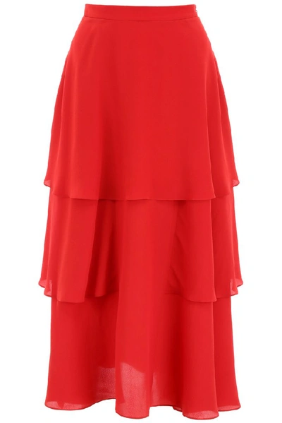 Shop Stella Mccartney Layered Ruffle Midi Skirt In Red