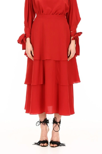 Shop Stella Mccartney Layered Ruffle Midi Skirt In Red