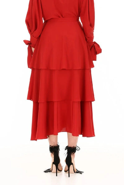 Shop Stella Mccartney Layered Ruffle Midi Skirt In Red