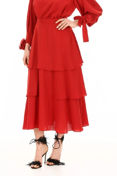 Shop Stella Mccartney Layered Ruffle Midi Skirt In Red