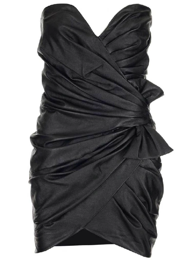 Shop Saint Laurent Bow Detail Asymmetric Hem Fitted Mini Dress In Black