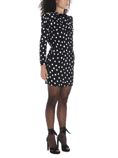 Shop Saint Laurent Polka Dot Pussy Bow Dress In Black&white