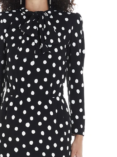 Shop Saint Laurent Polka Dot Pussy Bow Dress In Black&white